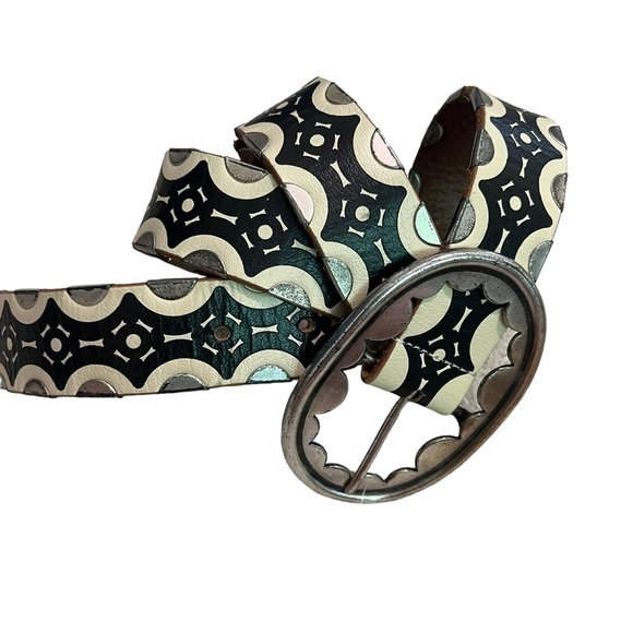 PLENTY by Tracy Reese Leather Belt Cream Black  Sz M - Picture 5 of 10